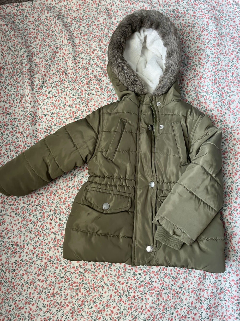 Toddler Puffer Coat with Faux Fur Hood